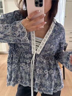 Free People Blue and White Floral Top